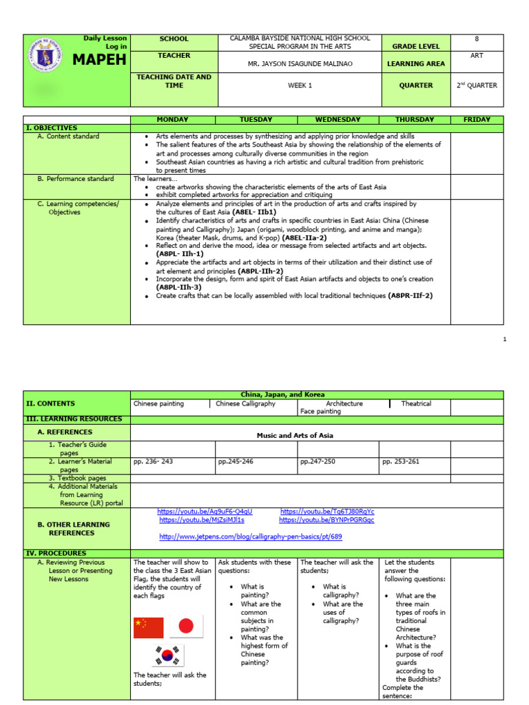East Asian Arts: Grade 8 Lesson Plan | PDF | Paintings | East Asia