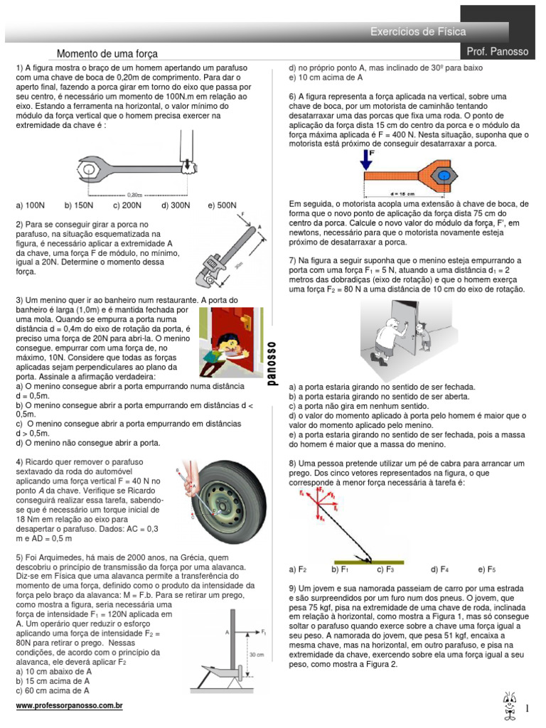 Exercícios sobre Momento de Força | PDF | Parafuso | Torque