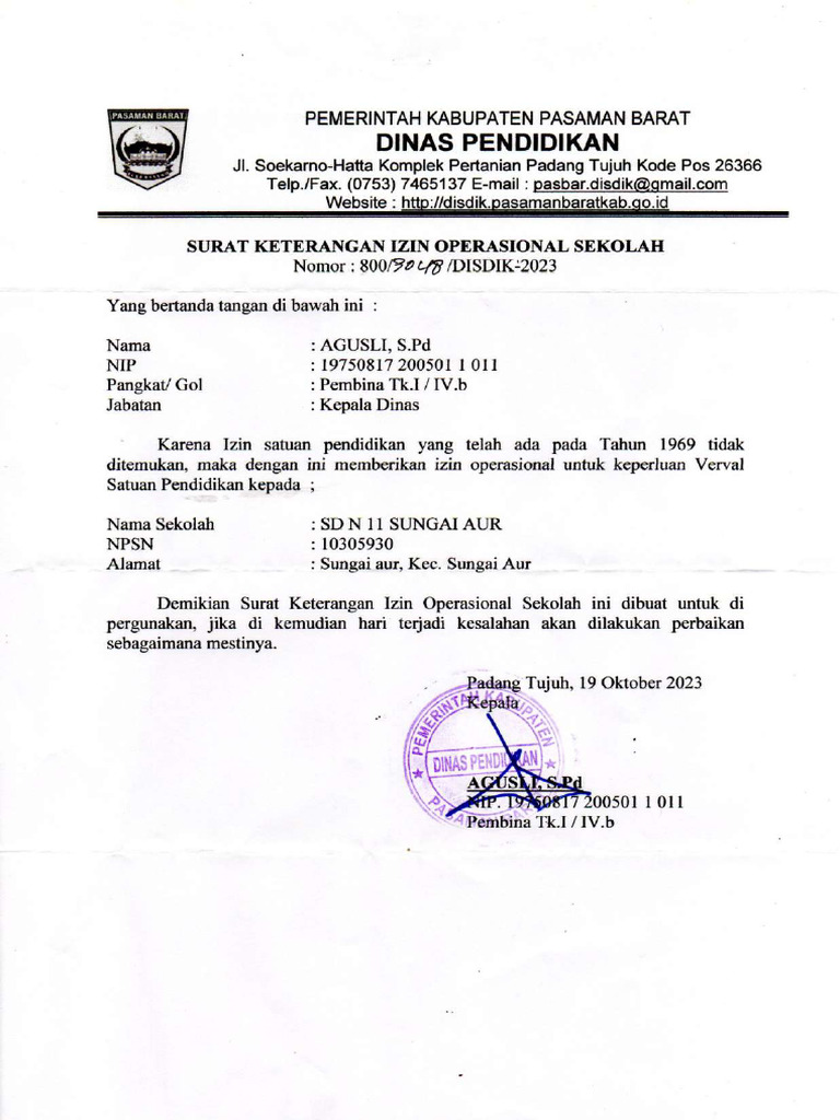 Sk Izin Operasional Pdf