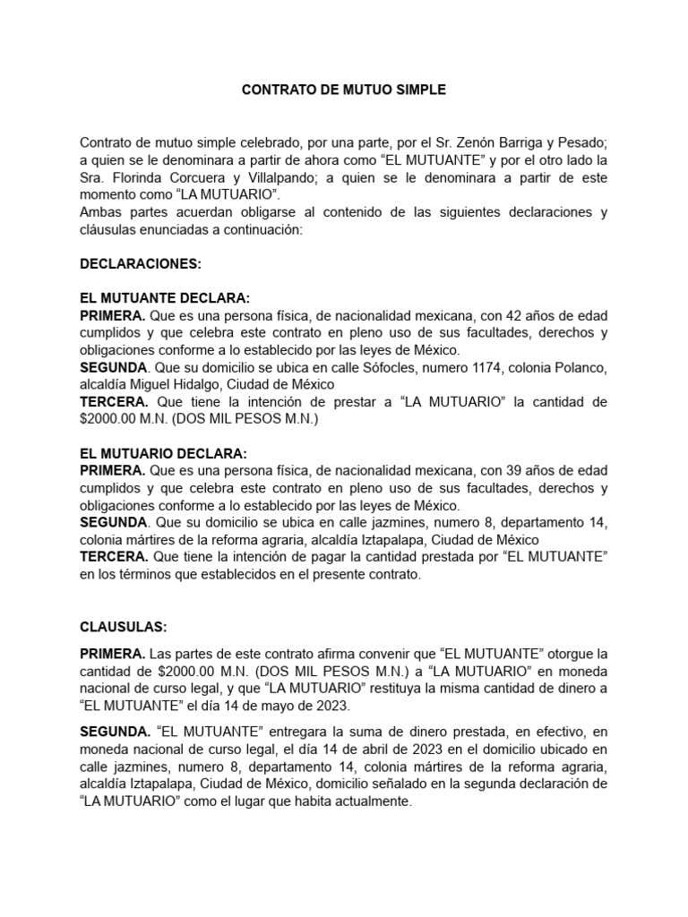 Contrato de Mutuo Simple en México | PDF | Política | Ciencias sociales