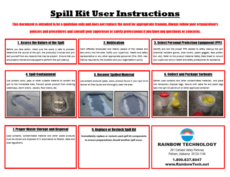 Spill Kit Usage and Cleanup Guide | PDF | Personal Protective Equipment ...