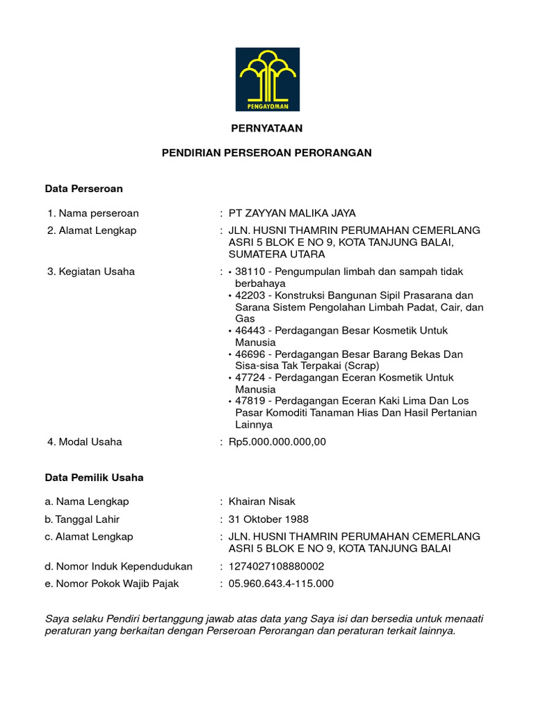 Surat Pernyataan | PDF