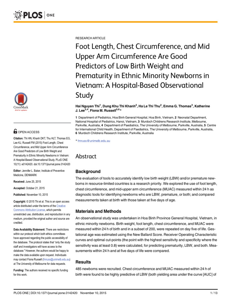 Foot Length, Chest Circumference, and Mid Upper Arm Circumference Are ...