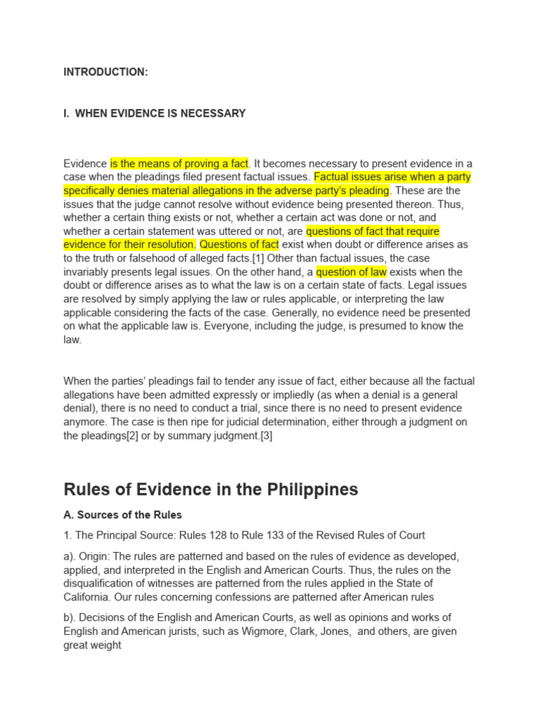 Preliminaries Rules of Evidence in The Philippines PDF Evidence