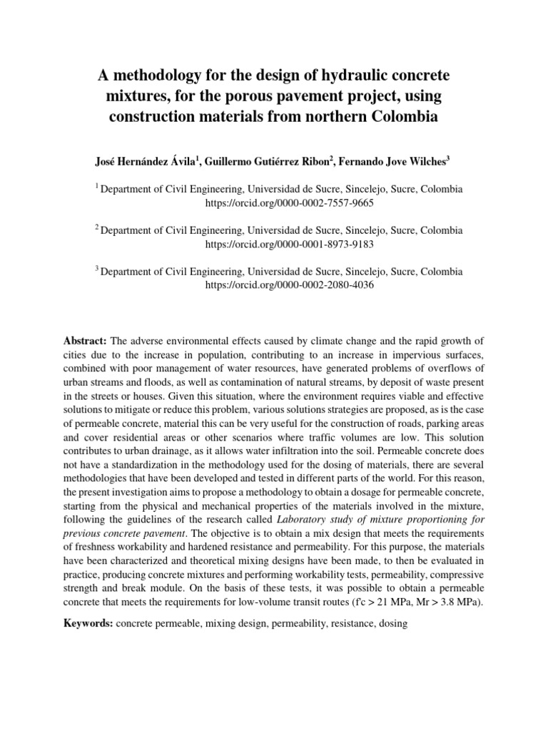A methodology for the design of hydraulic concrete mixtures for the