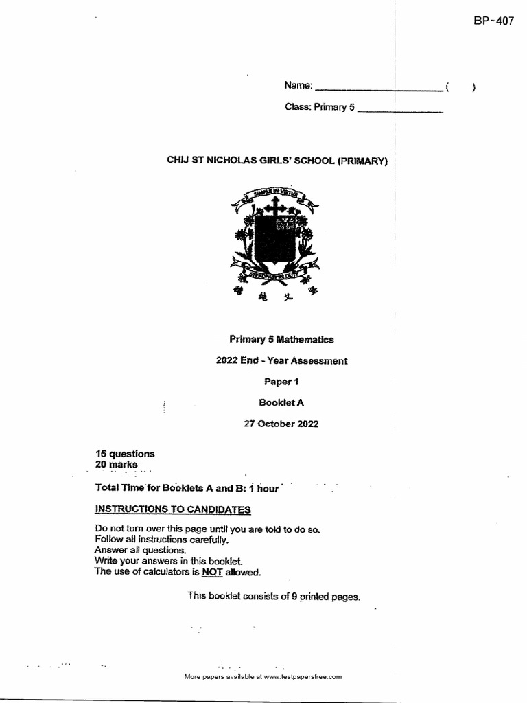 P5 Maths 2022 SA2 Chij-0914 | PDF | Language Arts & Discipline