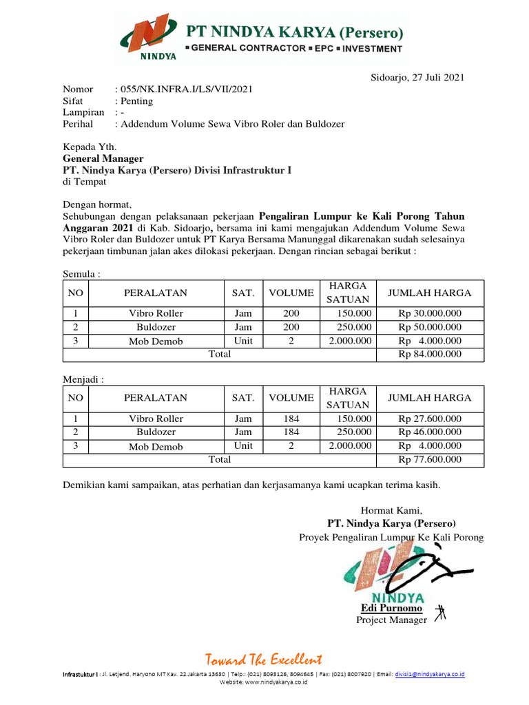 Addendum Volume Sewa Vibro Rolller Dan Buldozer | PDF