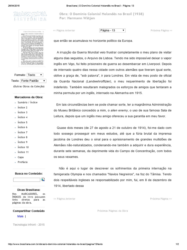 Obra O Domínio Colonial Holandês No Brasil (1938) Por Hermann Wätjen