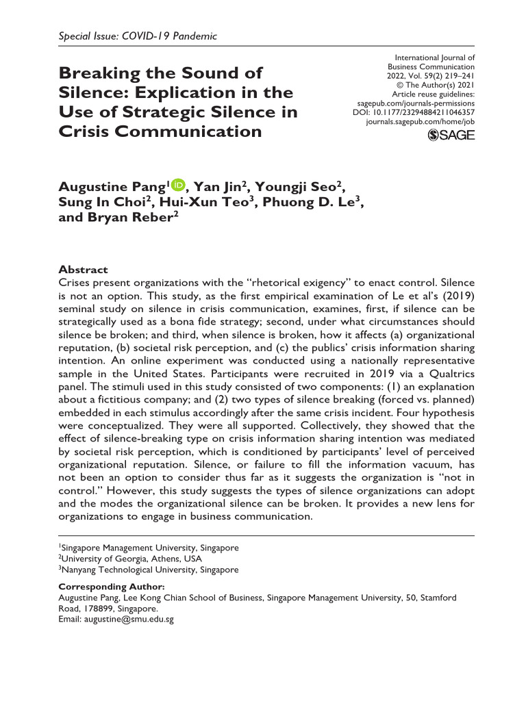 Breaking The Sound of Silence Explication in The Use of Strategic Silence in Crisis
