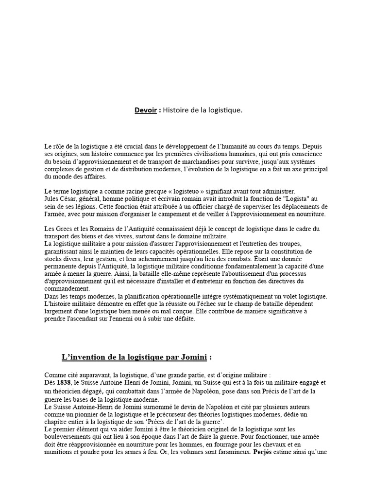 Histoire et évolution de la logistique | PDF | Logistique | Artillerie