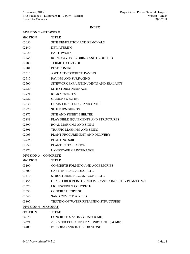 2-Document II-2-Civil Specifications Part 1 | PDF | Concrete | Door