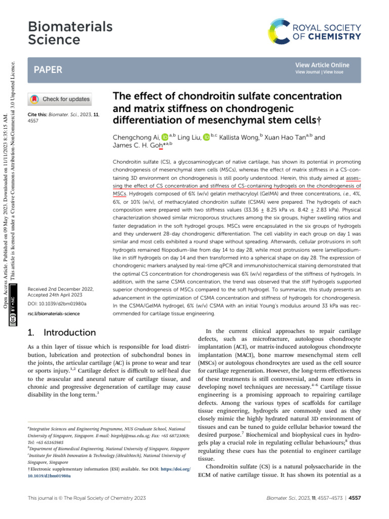 The Effect of Chondroitin Sulfate Concentration and Matrix Stiffness On