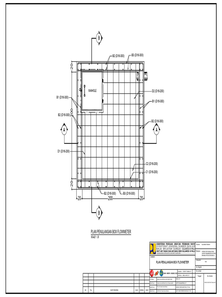 B3 (D16-300) B2 (D16-300) : Plan Penulangan Box Flowmeter | PDF