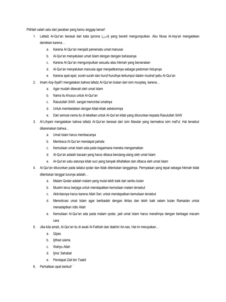 Pilihlah Salah Satu Dari Jawaban Yang Kamu Anggap Benar PDF