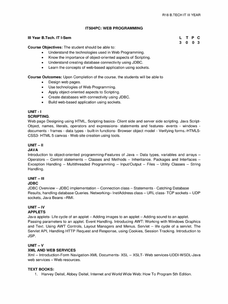 Advanced Web Programming Syllabus