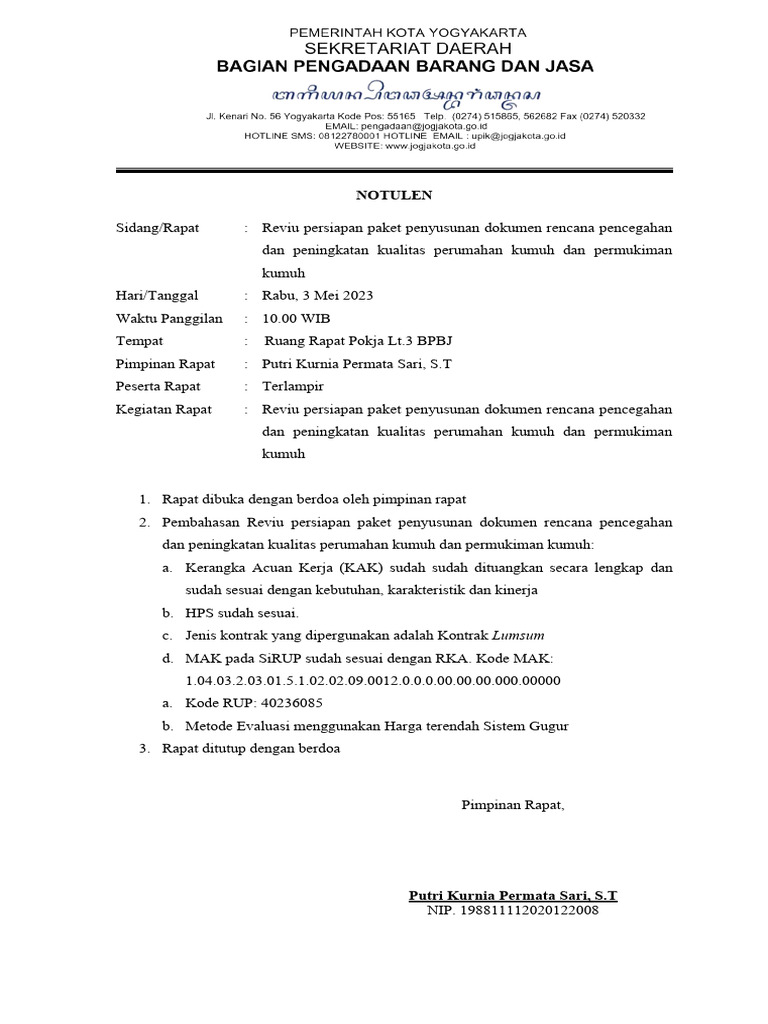 Notulen Rapat RKP Desa 3 Mei 2023 | PDF