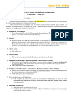 Cronograma de Provas e Atividades de Aprendizagem 4º Bimestre - Turma 121