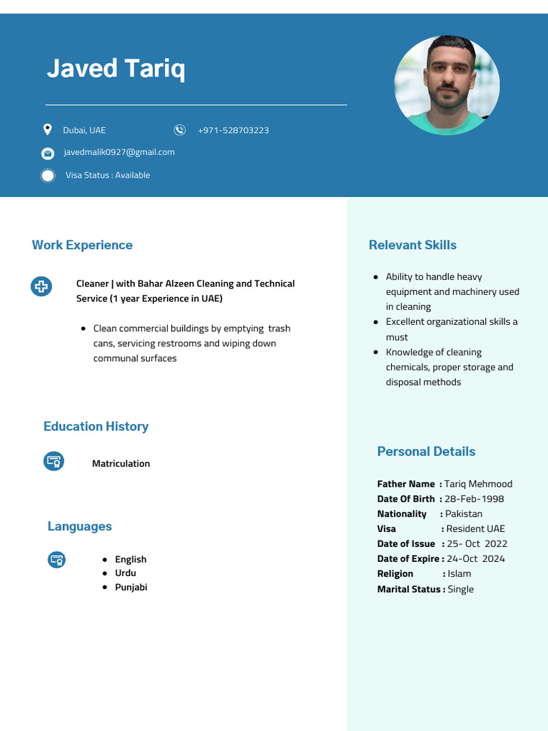 Cleaner CV for UAE Employment | PDF