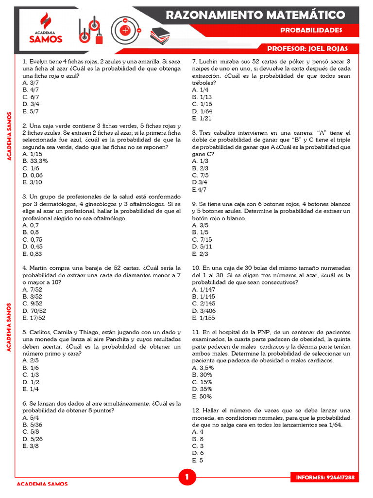 Hojas De Trabajo De Probabilidad Para La Escuela Secundaria En Formato Pdf