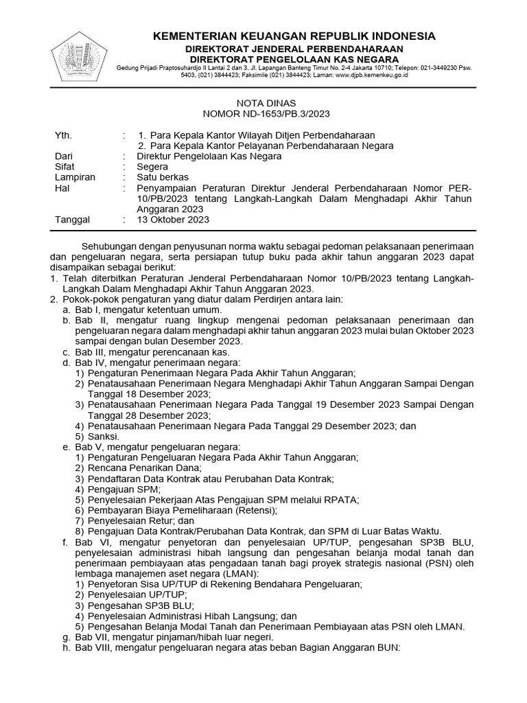 Penyampaian Peraturan Direktur Jenderal Perbendaharaan Nomor PER-10