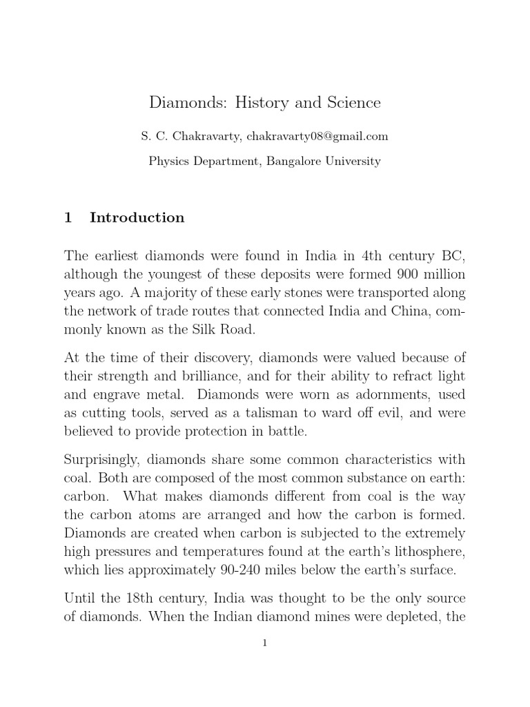 Diamonds-History and Science | PDF | Diamond | Carbon