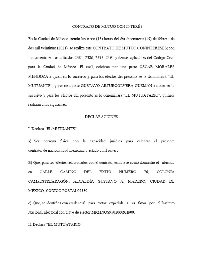 Contrato de Mutuo con Interés en CDMX | PDF | Justicia | Crimen y violencia