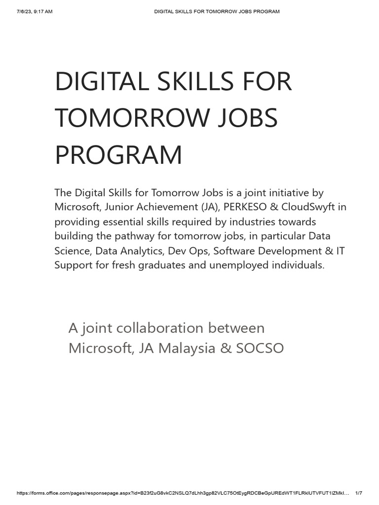 Digital skills for tomorrow jobs program pdf information technology