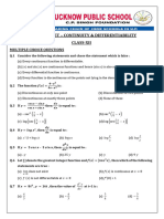 Revision Sheet - Continuity & Differentiability Class-Xii: Multiple Choice Questions