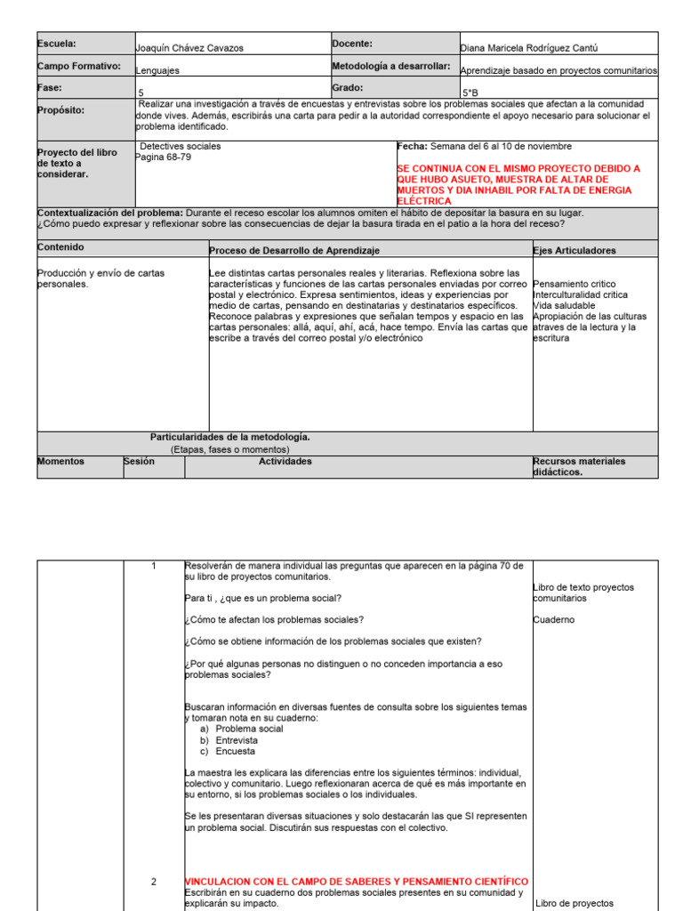 PLANEACION 5TO GRADO SEMANA DE 6 AL10 DE NOVIEMBRE PDF Residuos