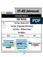 IIT-JEE (Advanced) : Test Notice Test Type: Review Test # 7 Test Date: 10-September-2023 (Sunday)