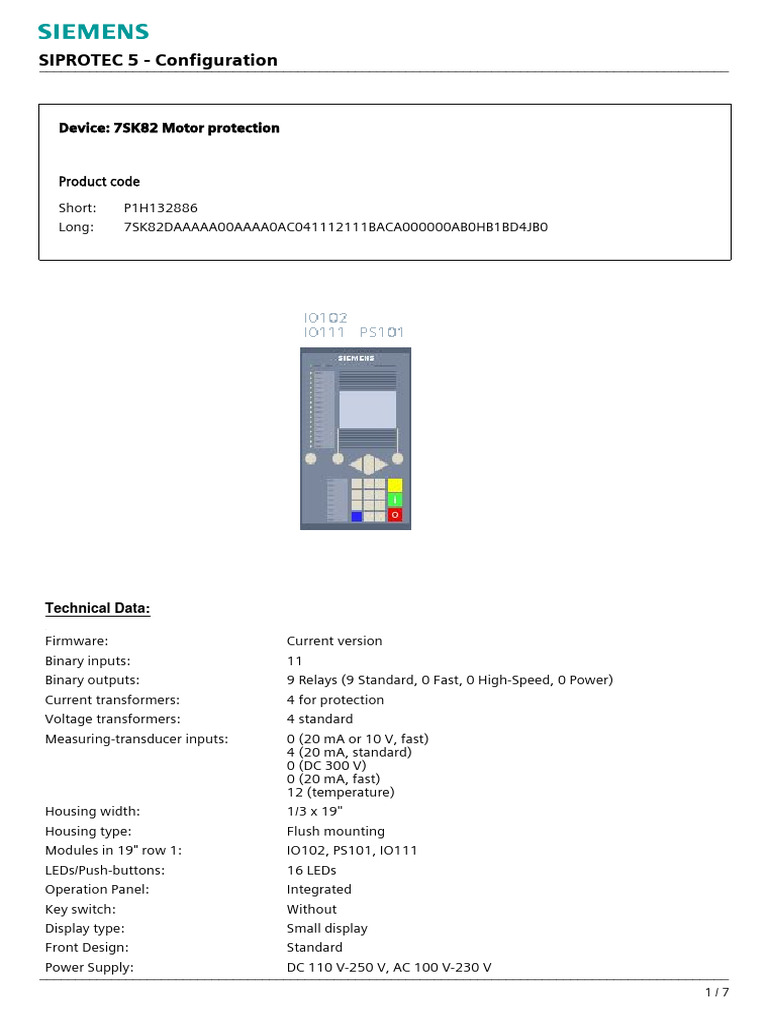 Relevador Motor 7SK82 - P1H132886 | PDF | Electrical Engineering ...