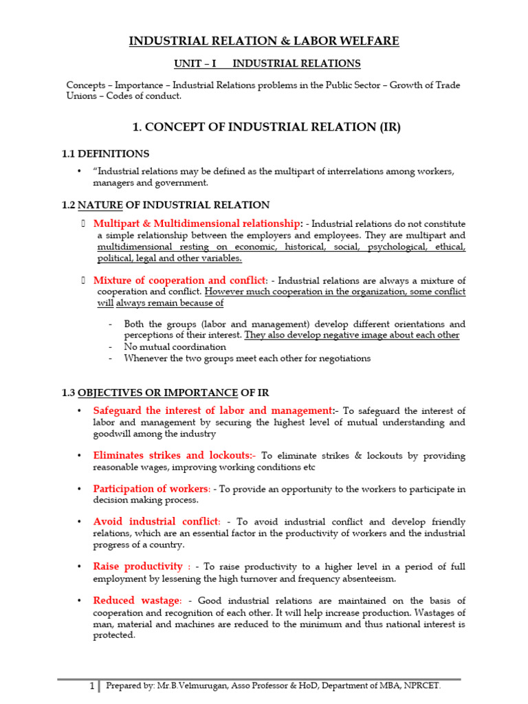 Unit 1 Industrial Relations Vels Download Free Pdf Employment