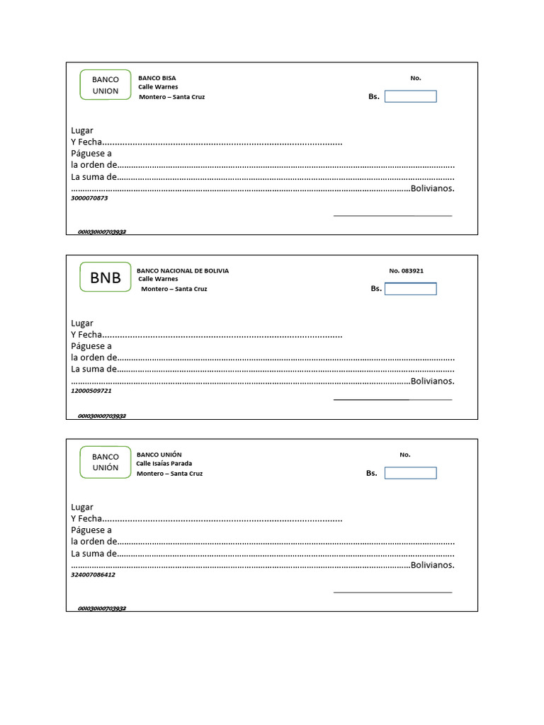 Formatos de Cheques en Bolivia | PDF | Cocina, comidas y vino | Derecho