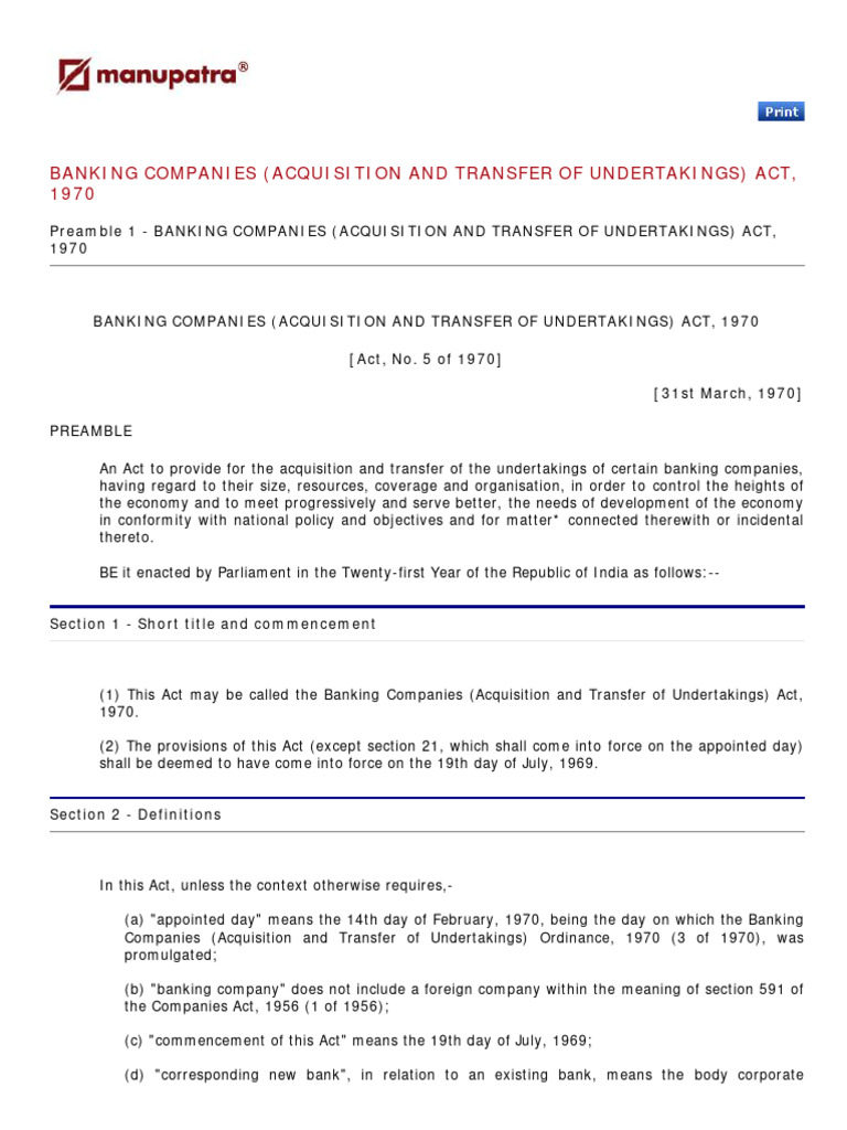Banking Companies Acquisition and Transfer of Undertakings Act 1970 ...