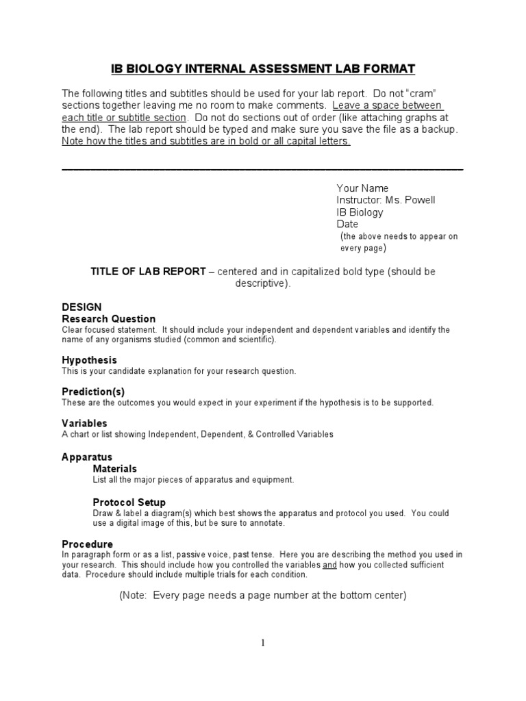 Lab Report Format  PDF  Experiment  Hypothesis With Ib Lab Report Template