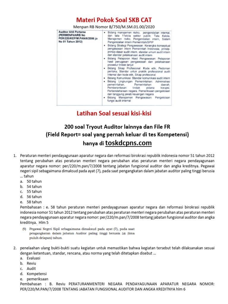 Kumpulan Soal Kompetensi Auditor Pdf