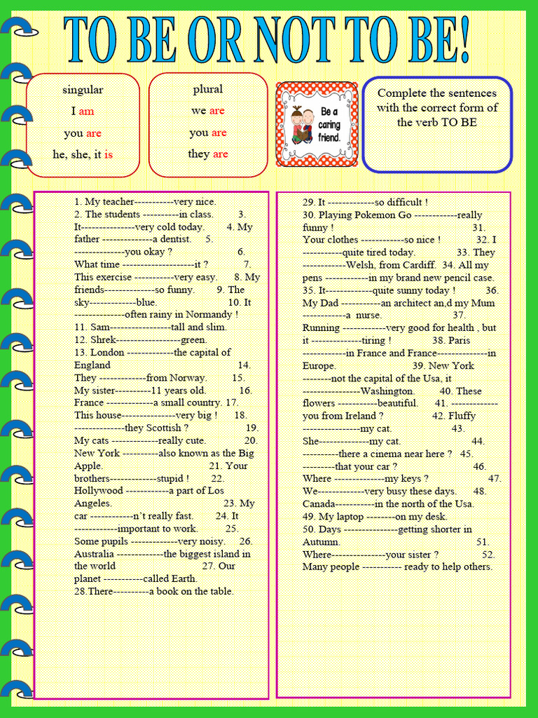 To Be or Not To Be Practice For Young Learners Grammar Drills - 91803 ...