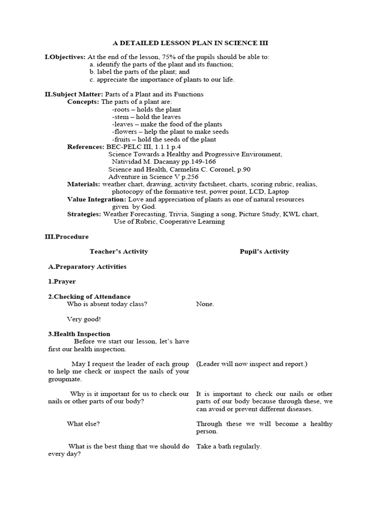 A Detailed Lesson Plan in Science Iii | PDF | Plants | Flowers