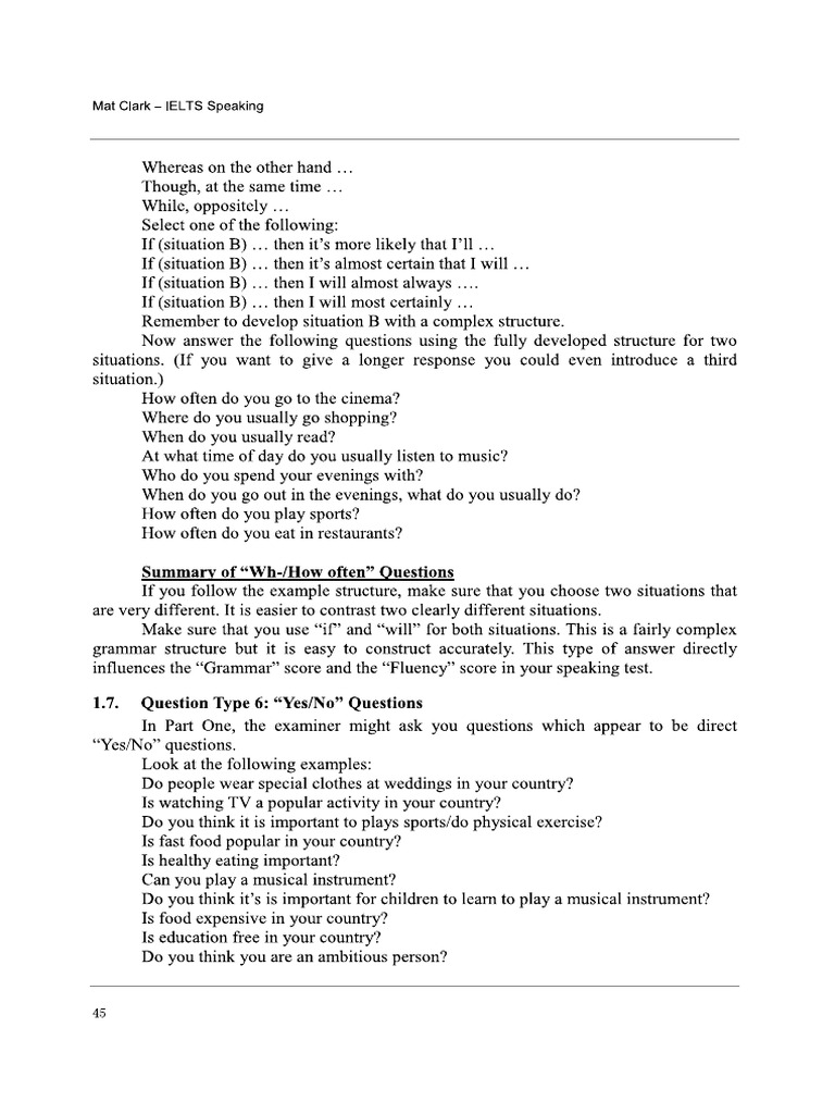 Speaking Part 1 Yes No Questions PDF
