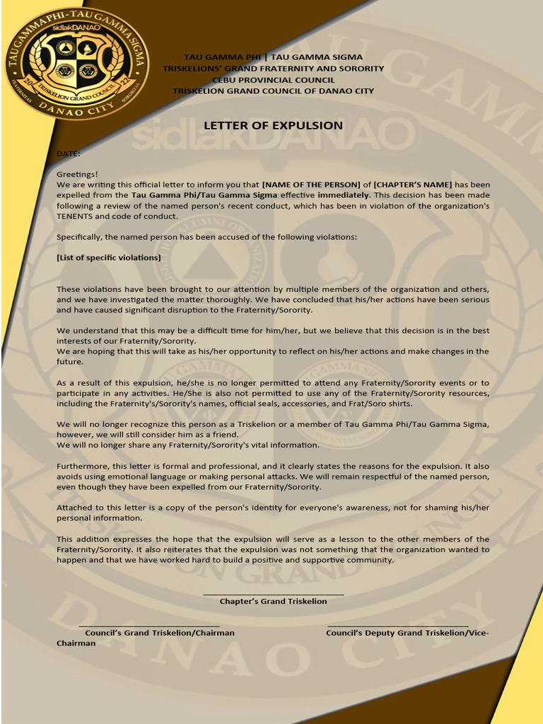 Expulsion Letter Download Free PDF Fraternities And Sororities