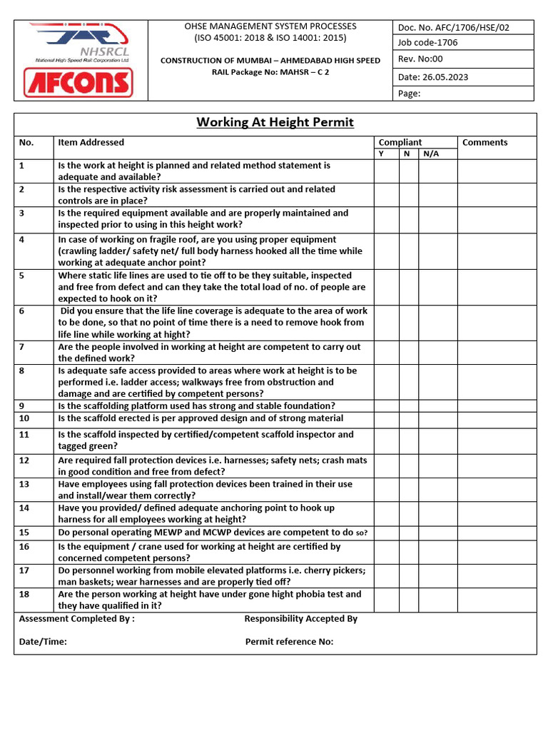 Permit Working at Height PDF Scaffolding Safety