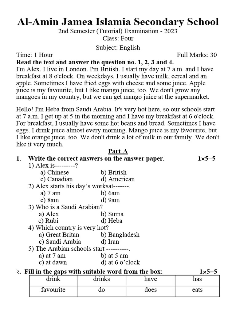 Class Four English Download Free Pdf Food And Drink Linguistics
