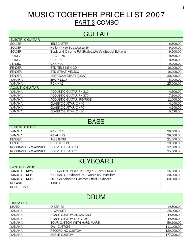 2007 Music Gear Price List | PDF