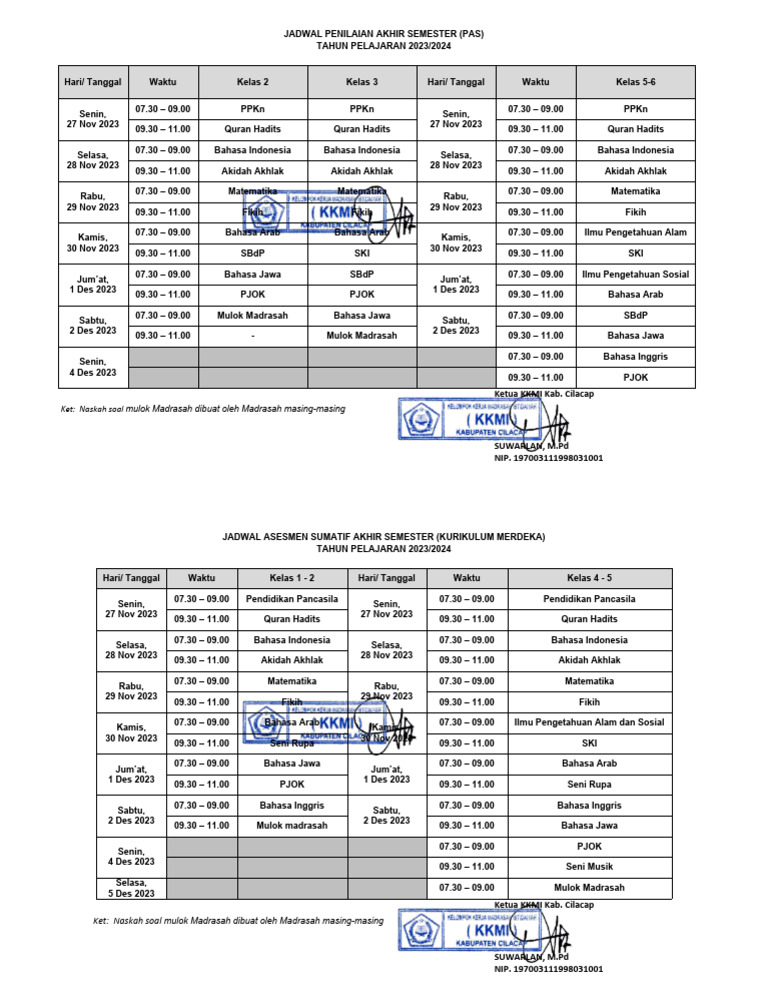 Jadwal PAS dan Asesmen 2023/2024 | PDF