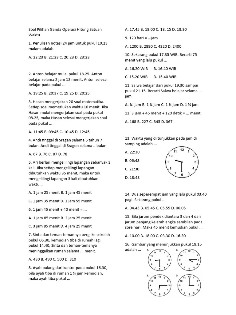 Memahami Waktu dengan Seru: Soal Cerita Satuan Waktu Kelas 3 SD Pilihan Ganda