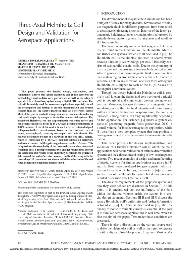 Three-Axial Helmholtz Coil Design and Validation For Aerospace ...