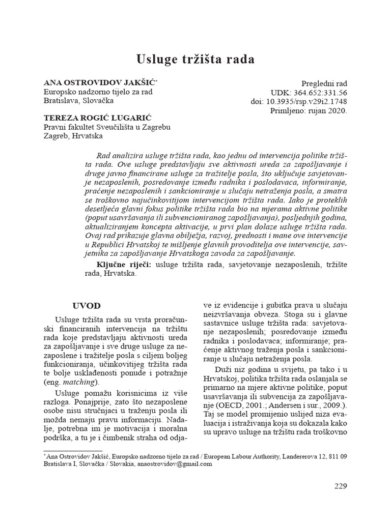Usluge Tržišta Rada | PDF