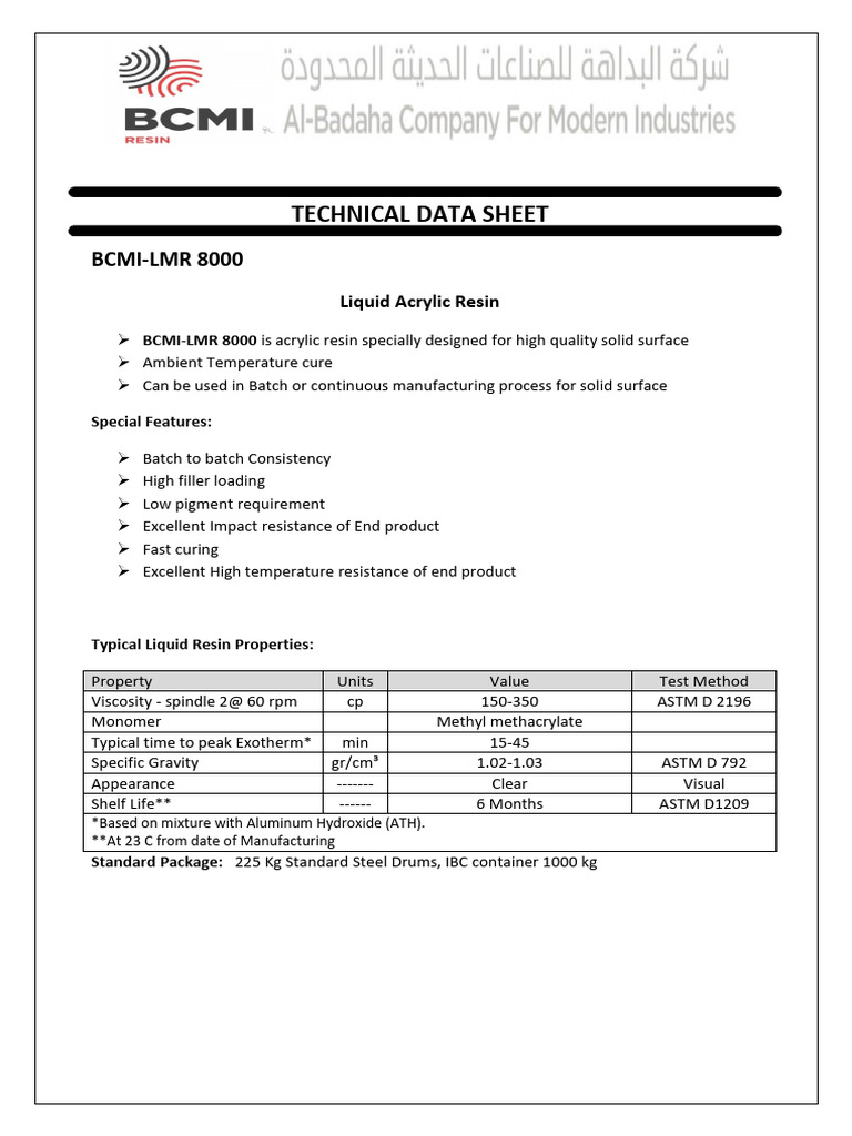TDS BcmiLmr8000 PDF Poly(Methyl Methacrylate) Shelf Life