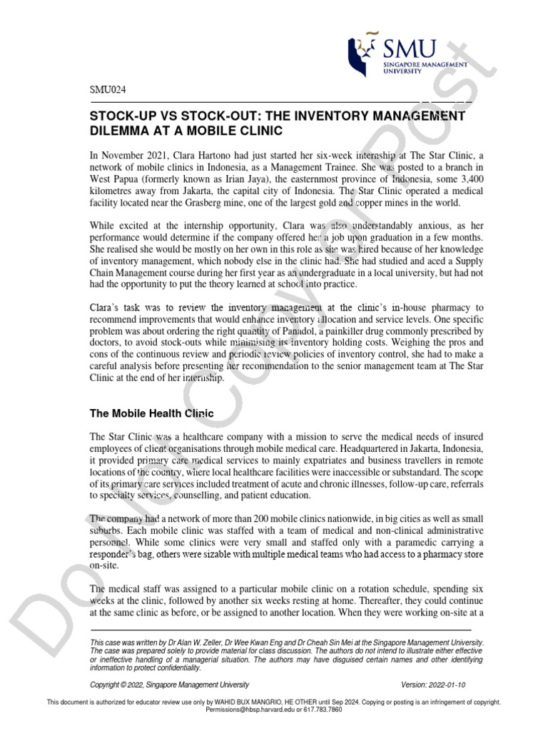 Stock Up Vs Stock Out Inventory Management Dilemma at A Moble Clinic