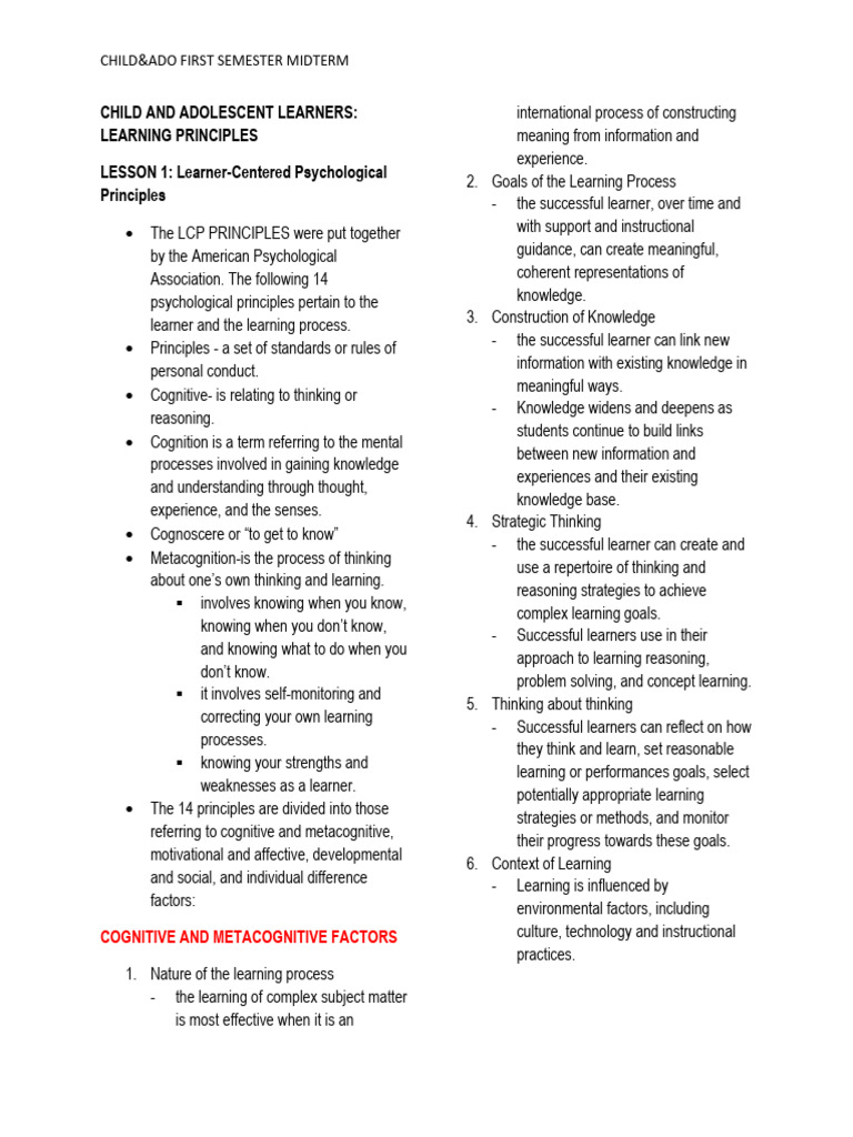 Child and Adolescent Learning Principles | PDF | Cognitive Development ...